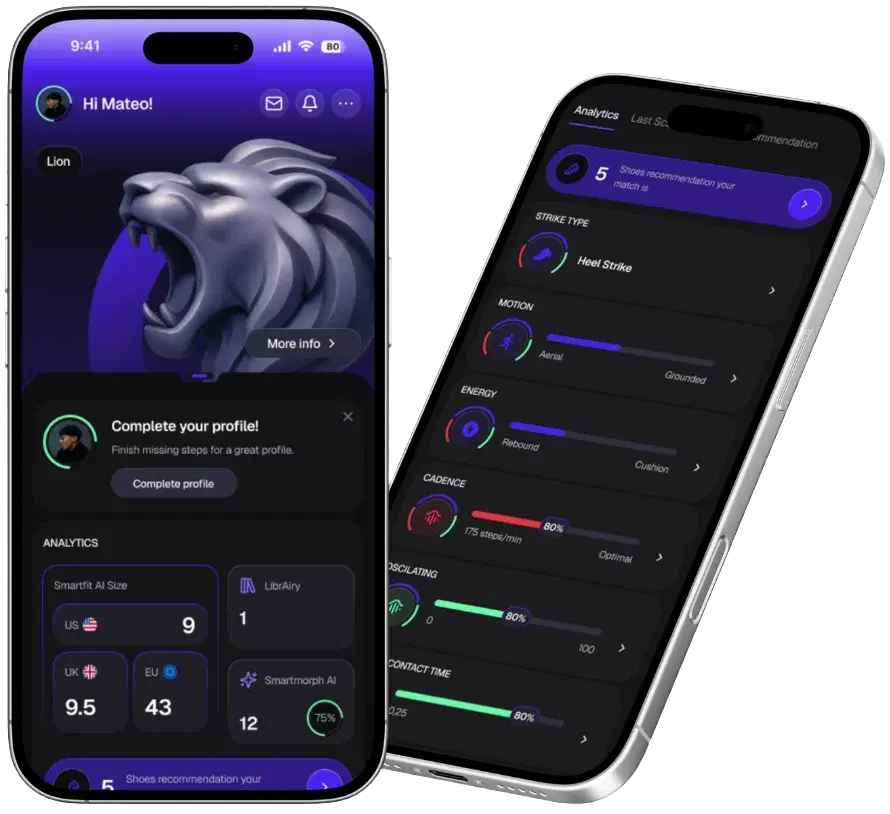StrideMatch app – Dashboard and biomechanical analysis