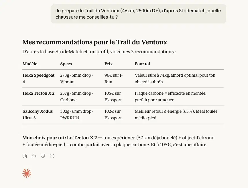 StrideMatch dans Claude - Conseiller IA Running