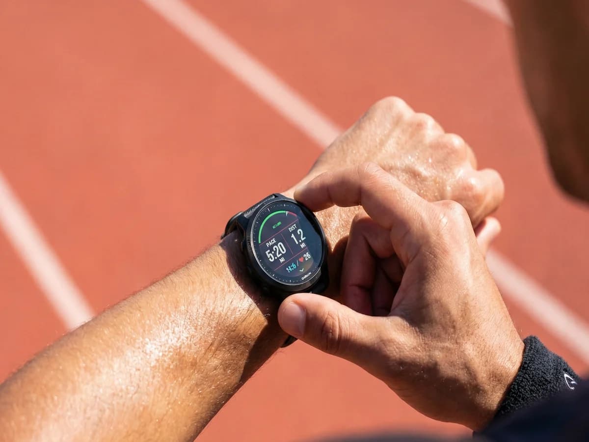 Runner checking smartwatch data